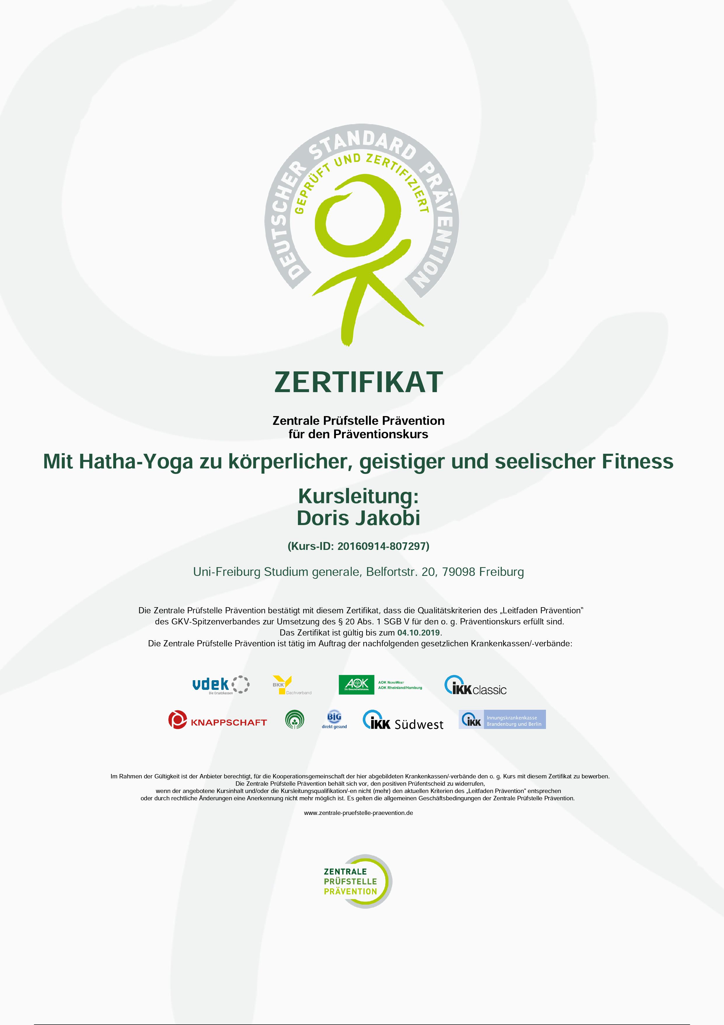 Zertifikat Mit Hatha Yoga zu körperlicher, geistiger und seelischer Fitness